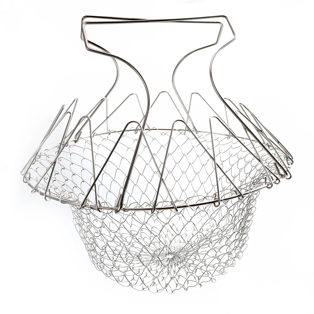 Foldable Steam Rinse Strainer Colander Stainless Steel Fryer Tool Vegetable And Fruit Filter Basket French Fries Basket