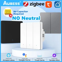 Tuya Zigbee EU UK Smart Light Switch Button Switch No Neutral Wire No Capacitor Needed Smart Life APP Support Alexa Google Home