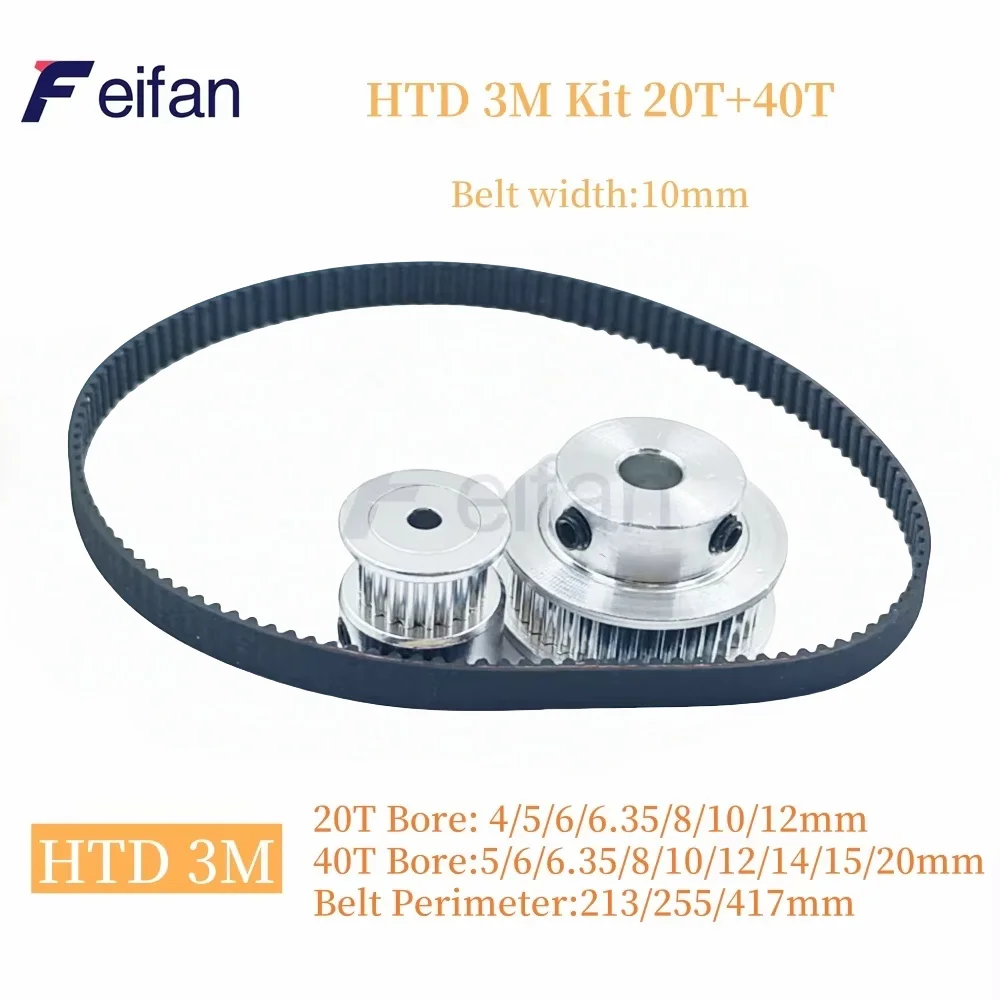 

40T 20T HTD 3M Pulley Set For 2:1 Belt Width 10mm Belt Pulleys 40Teeth 20Teeth 3M Synchronous Wheels Set HTD3M Timing Pulley Kit