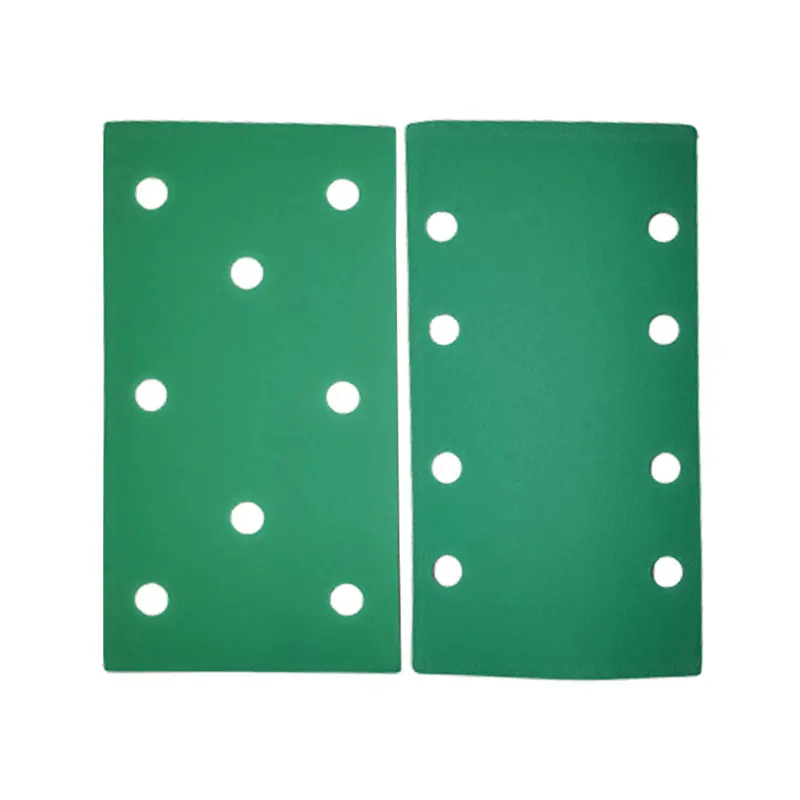 Papel de lija seco Rectangular, masilla flocada verde de 8 agujeros para carpintería de automóviles, pulido FESTO de 95 / 180mm