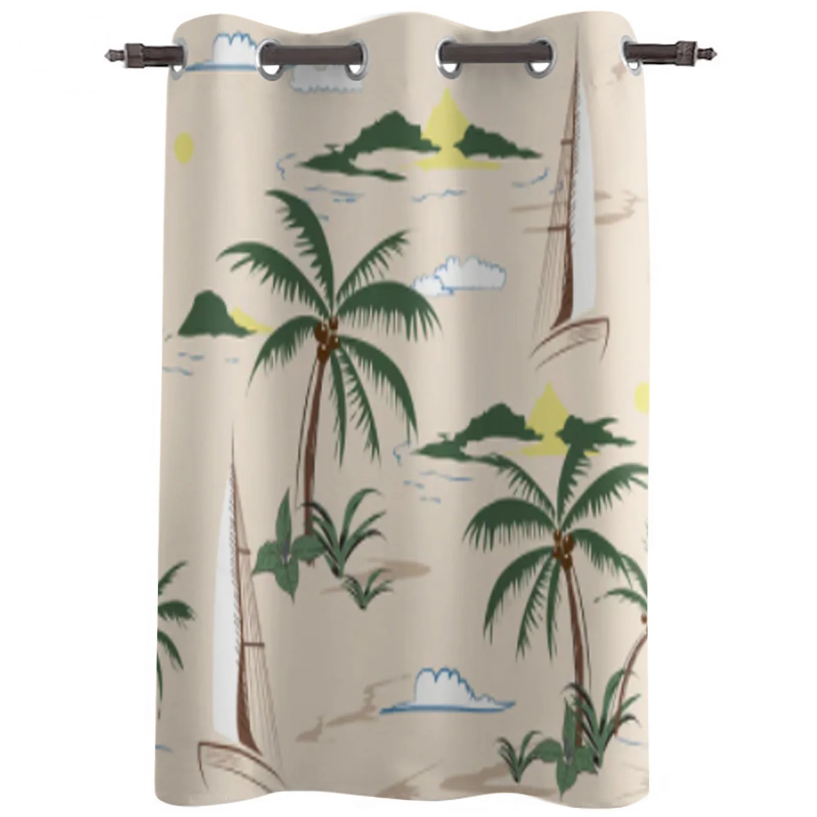 Palm Tree Island Pattern Beige Printing Curtain For Living Room Luxury Bedroom Hotel Curtain Home Decor Window Balcony Drapes