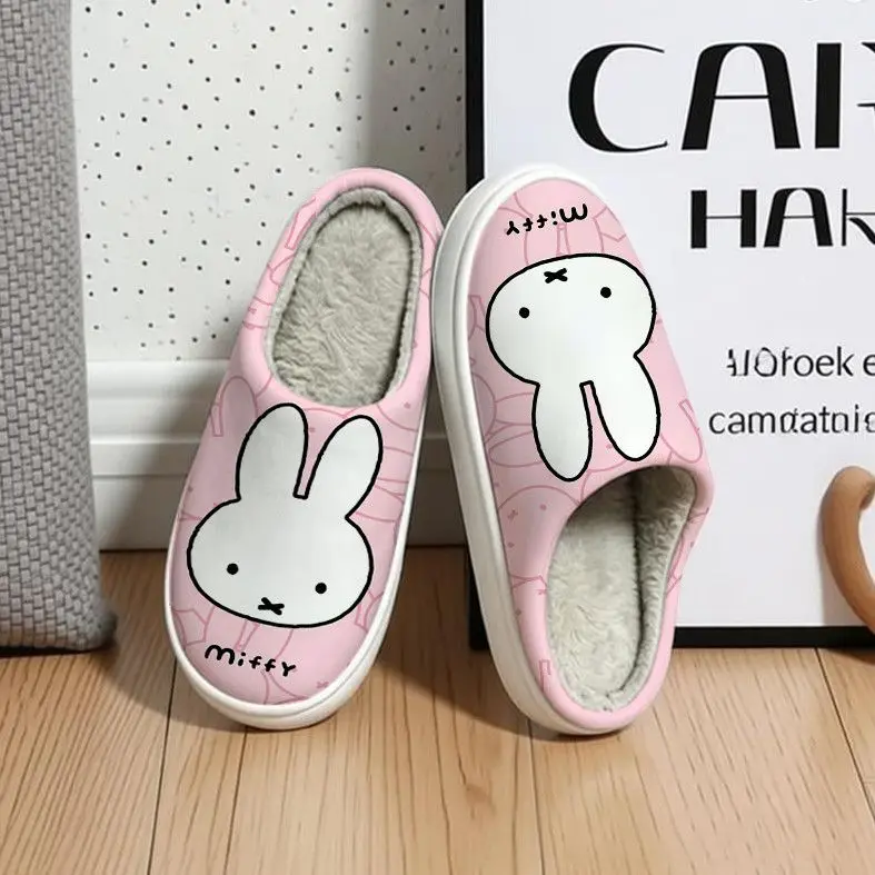 Miffy Cartoon Niedliche Bedruckte Fleece-Verstärkte Baumwoll-Hausschuhe Kreativer Kawaii-Stil Süßer Mädchen-Stil Unisex Rutschfeste Warme Hausschuhe – Detail 7
