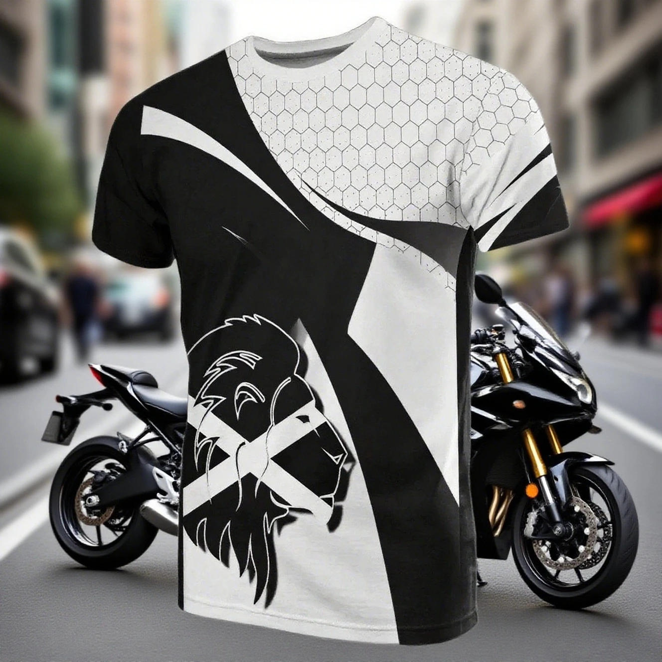 

Новая модная мужская повседневная футболка с коротким рукавом, толстовка с круглым вырезом и цветными вставками, быстросохнущий дышащий мотоциклетный топ