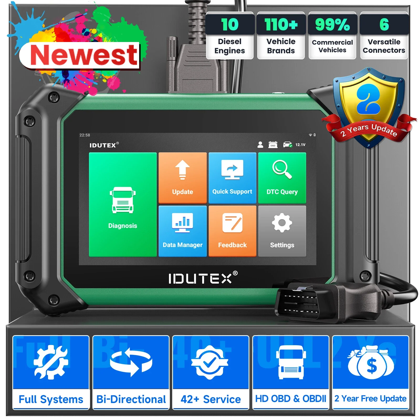 

IDUTEX TS710 Heavy Duty Truck Diesel Diagnostic Scanner DPF Regen Injector Idle Speed Limit Adjustment Actuation Test 42+ Resets