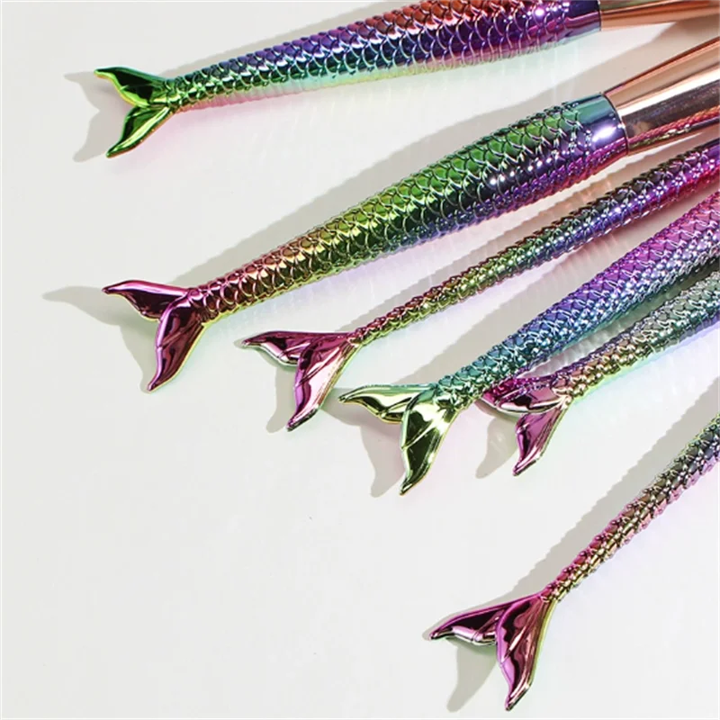 Nuovo modello sirena set di pennelli per trucco per sopracciglia a coda di pesce a 10 lame-pennello colorato per coda di pesce 3D pennello per ombretto strumenti di bellezza