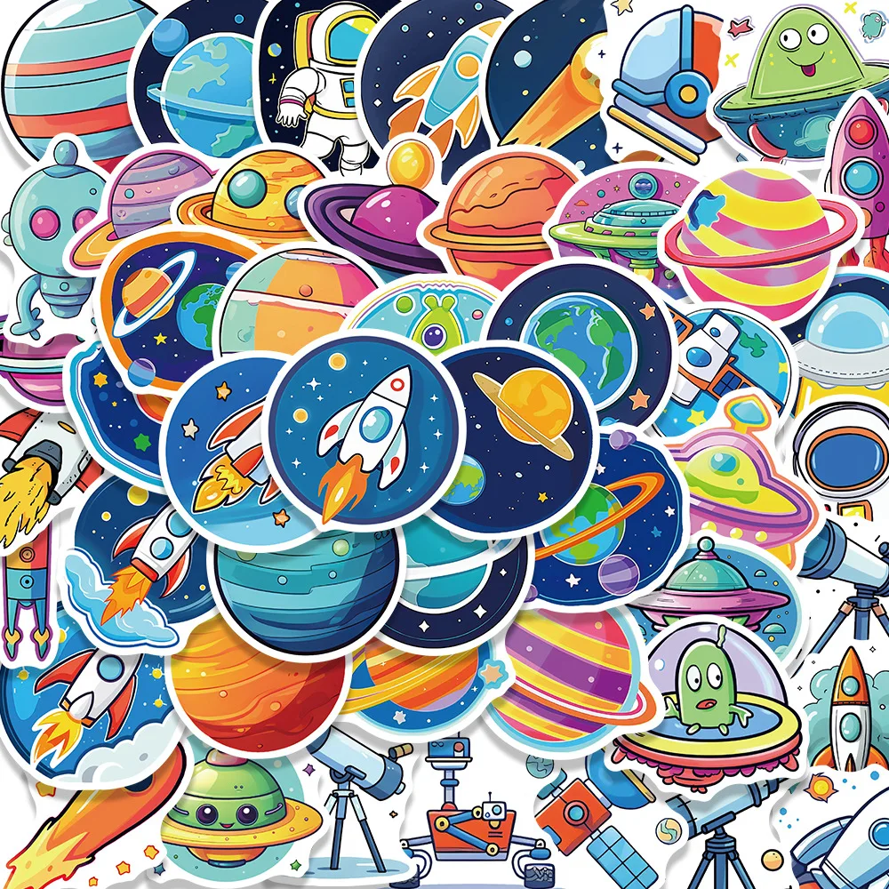 50 sztuk Cartoon ręcznie rysowane naklejki kosmiczne wykwintne materiały księgowe etui na telefony kubki na laptopa bagaż wodoodporne naklejki