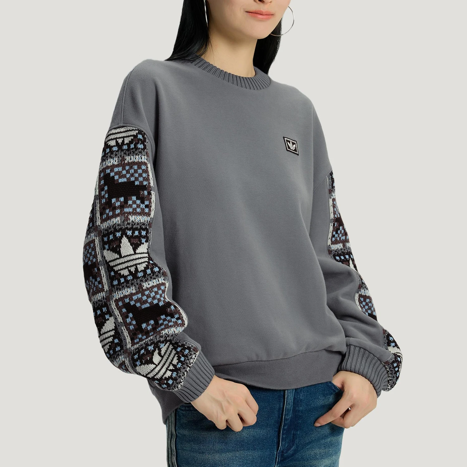 Adidas genuine clover women's round neck pullover spliced sports hoodie IA8931