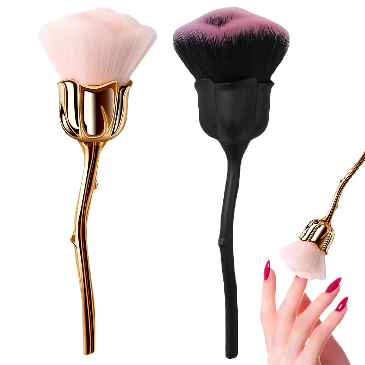 1PC Rose Flower Nail Dust Brush, Ultra Soft Nylon Bristle Manicure Cleaning Tool