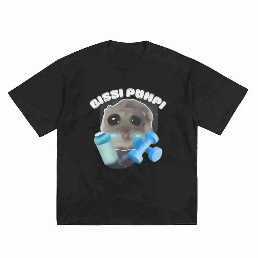 Bissi Pumpi Funny Sad Hamster Cute Short Sleeve Tee 100% Cotton T-Shirt
