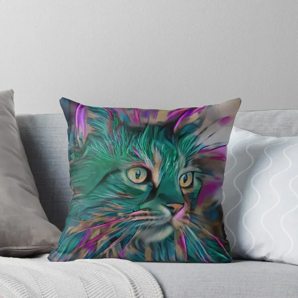 Mara verde, cat, chat, cat, lea roche paintings, kitty, kitten Throw Pillow Marble Cushion Cover pillows decor home pillow