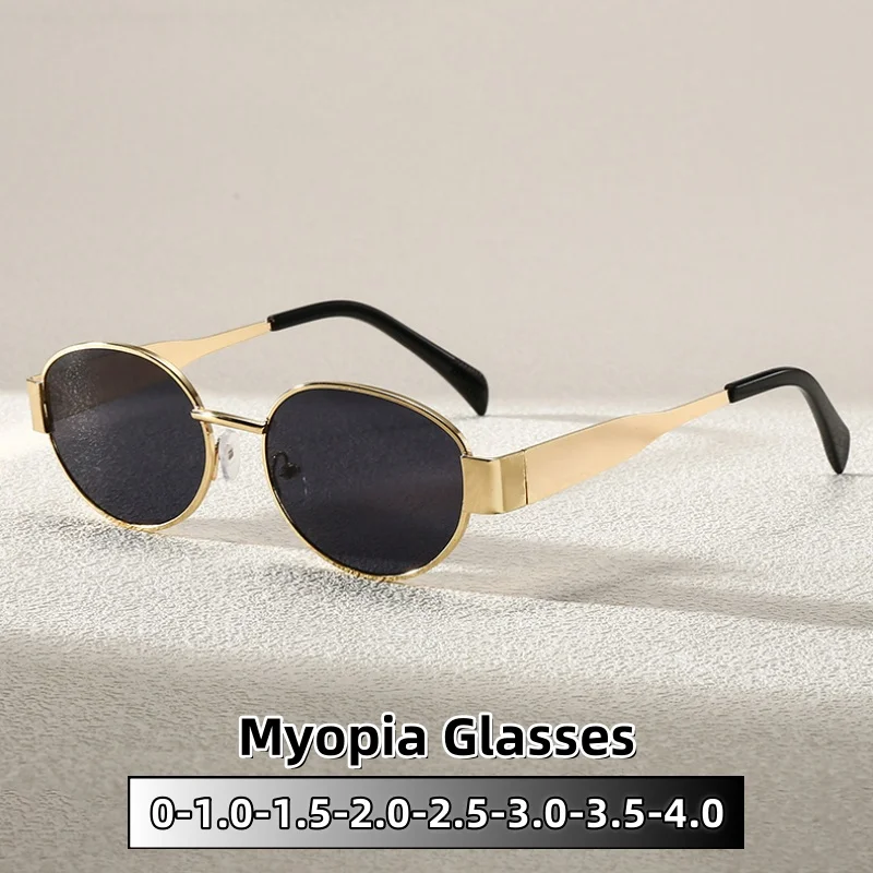 

Изысканные солнцезащитные очки для близорукости в овальной металлической оправе в стиле ретро для женщин и мужчин, устойчивые к ультрафиолетовому излучению очки для путешествий, пляжа, защита глаз от 0 до -4,0