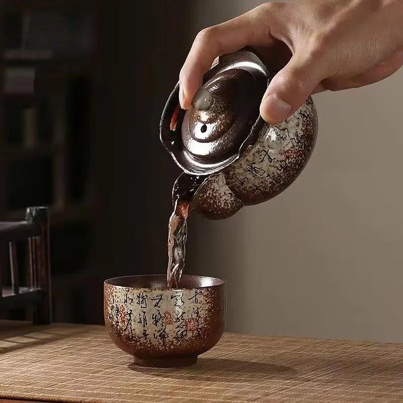 

Portable Coarse Pottery Travel Tea Set, Large Capacity Hand Grip Teapot, Outdoor Kung Fu Teaware, Premium Gift for Tea Lovers