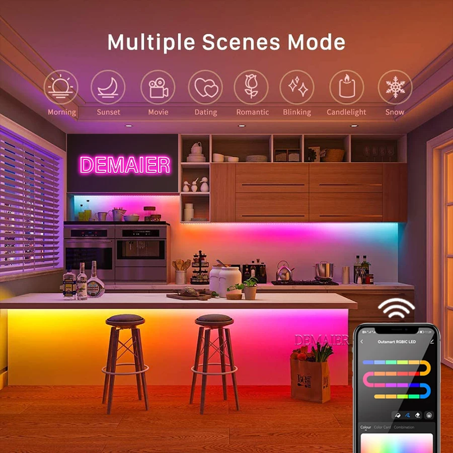 12V flexible led RGBIC LED Neon Rope Light ws2812b with Music  App, 16 Million DIY Colors, Works with Alexa, Google Assistant