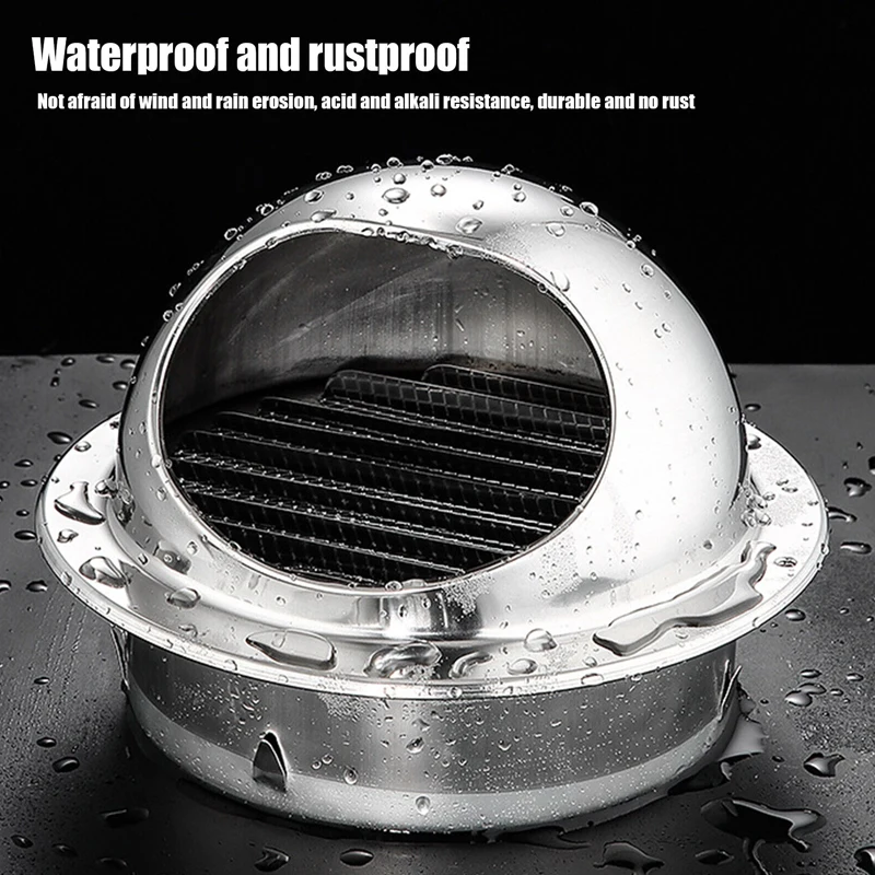 Air Vent Grille Stainless Steel Round Bull Nosed External Extractor Wall Vent Outlet Exterior Wall Air Vent Ducting Ventilation