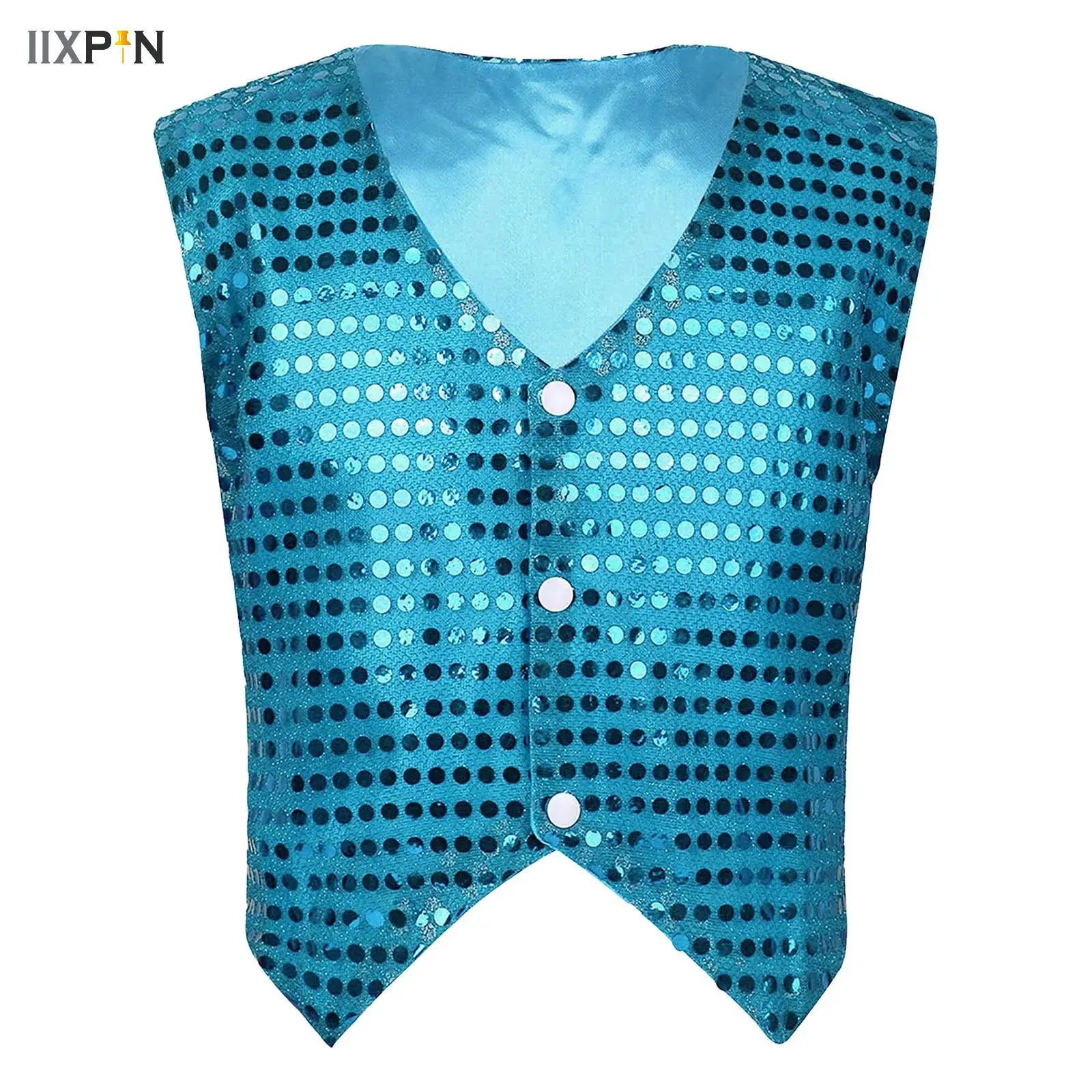 Jazz Dancewear Boys Girls Kids Sequined Vest Waistcoat Hip-hop Street Dance Show Costume Children Disco Party Fancy Dress Up