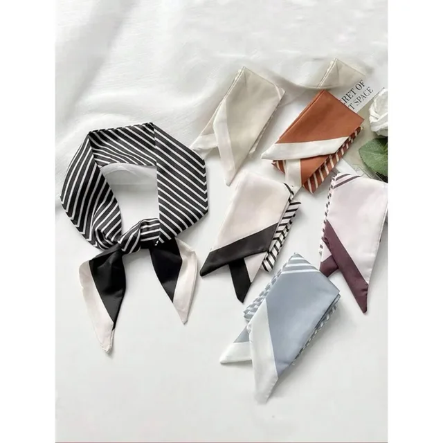 4pcs Set Women Silk Scarf Headband Geometric Striped Pattern Versatile Hair Accessory For Daily Vacation