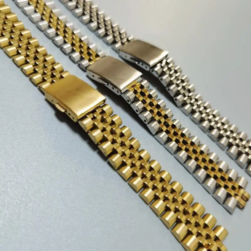 Jubilee 18mm 19mm 20mm 21mm 22mm 316L Stainless Steel Silver Gold Curved End Watch Strap Band Bracelet Fits for SKX RLX Watch