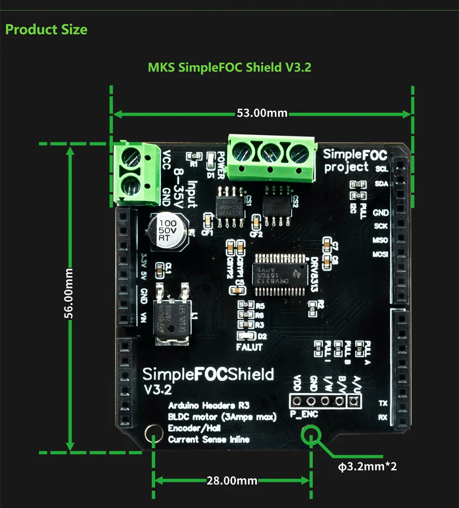 Makerbase SimpleFOC Shield V2.0.4 FOC BLDC Motor Controller Board Arduino Servo – Detail 10