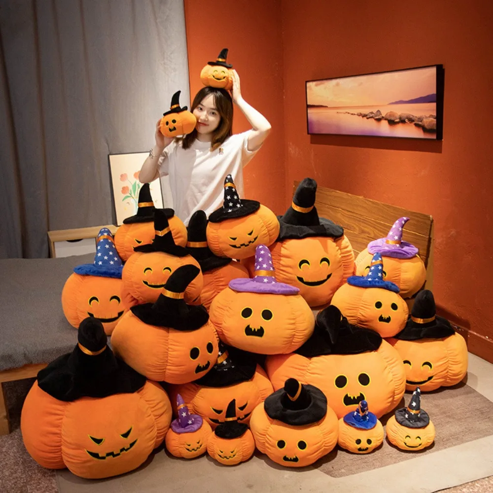 

Wearing Hat Pumpkin Demon Doll PP Cotton Soft Halloween Plush Toy Stuffed Funny Halloween Pumpkin Throw Pillow Home Decoration