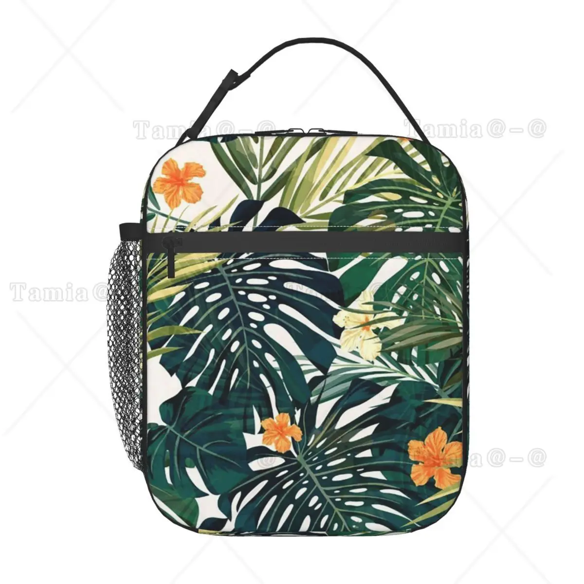 Tropical Green Leaves And Flowers Pattern Insulated Lunch Bag for Women Kids Portable Food Boxes Thermal Lunch Box Tote