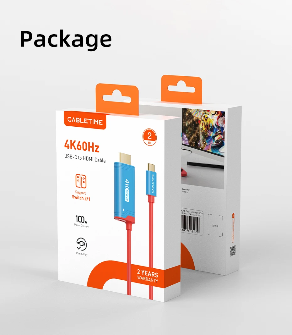 CABLETIME USB-C zu HDMI Kabel 4K144Hz PD 100W Typ-C zu HDMI Kabeladapter Perfekt für Switch 2/1 OLED PS4/5 Nintendo – Detail 30