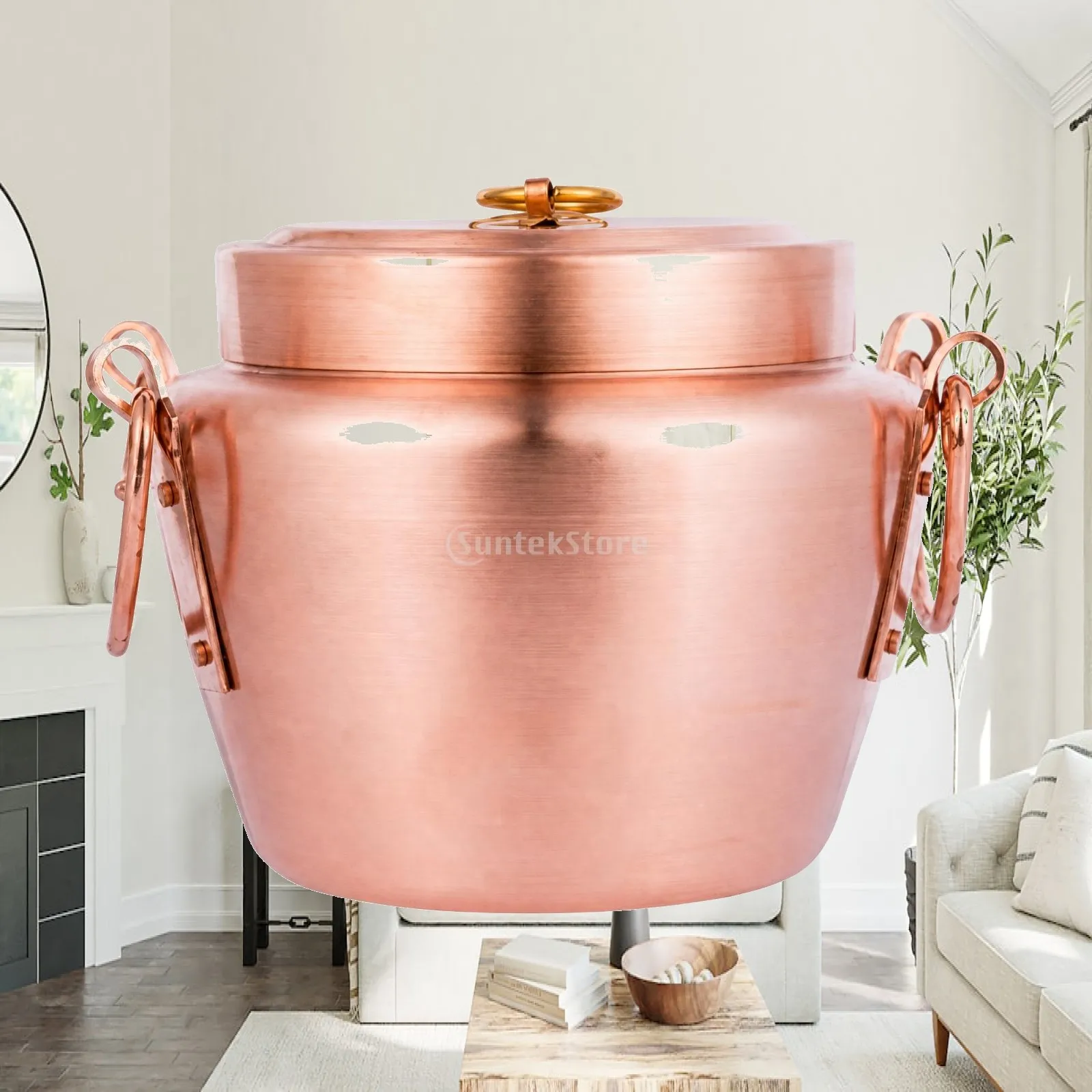 Thick Wall Purple Copper Cooking Vessel with Side Handles for Stovetop Hot Pot Simmering Rice Cooker Pot
