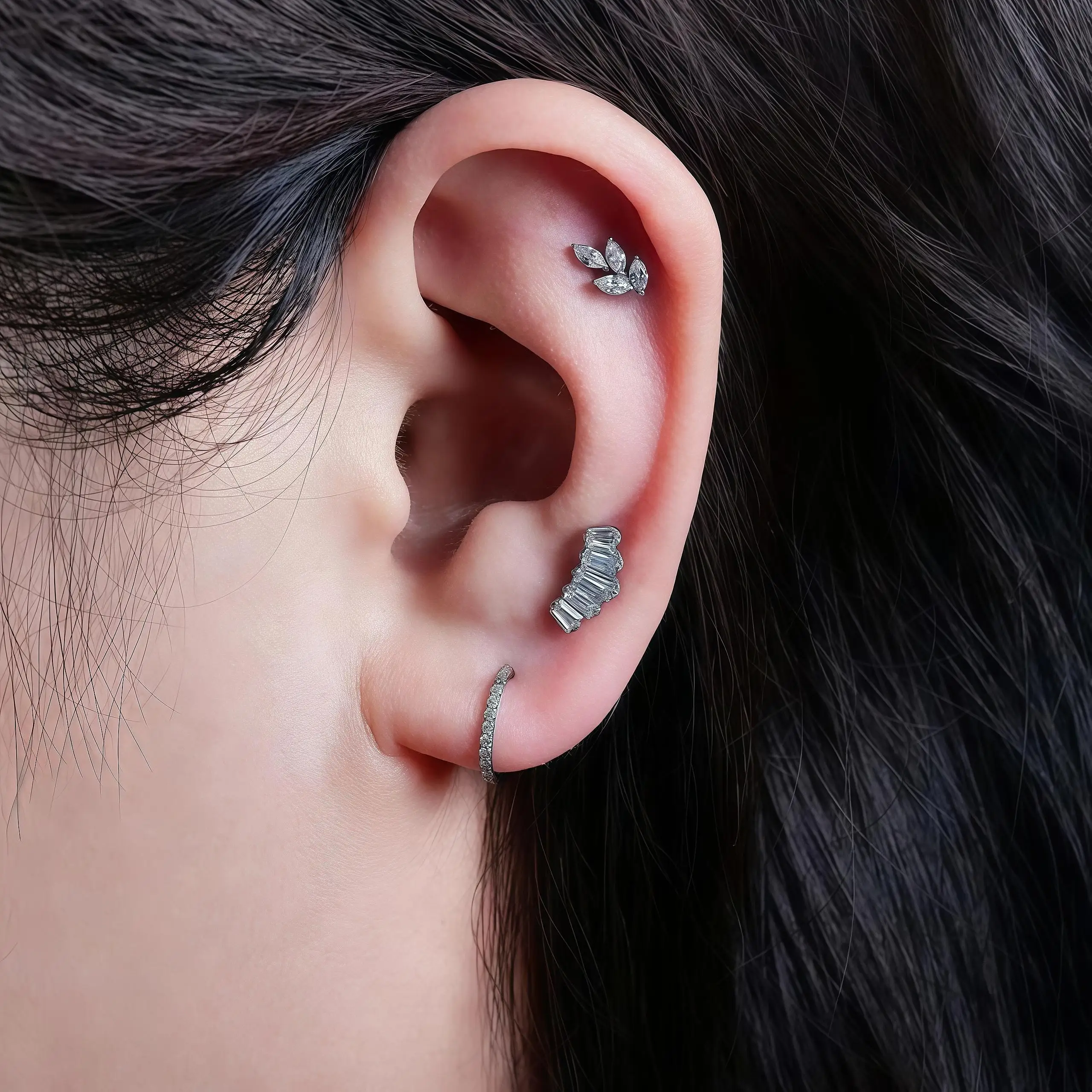 ATMS F136 التيتانيوم CZ 5A الزيركون المقابس الغضروف داخليا خيوط مسطحة الظهر أقراط Tragus ثقب المجوهرات مع هدية مربع #3