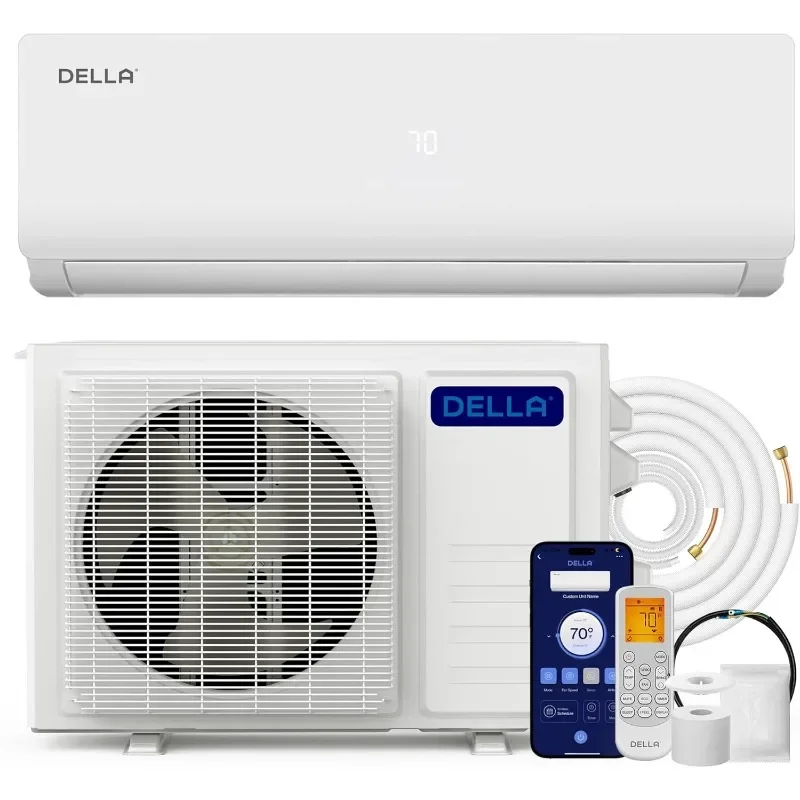 DELLA Versa Series 12000 BTUMini Split Air Conditioner Work with Alexa with 1 Ton Pre-Charged Heat Pump Ductless Inverter System