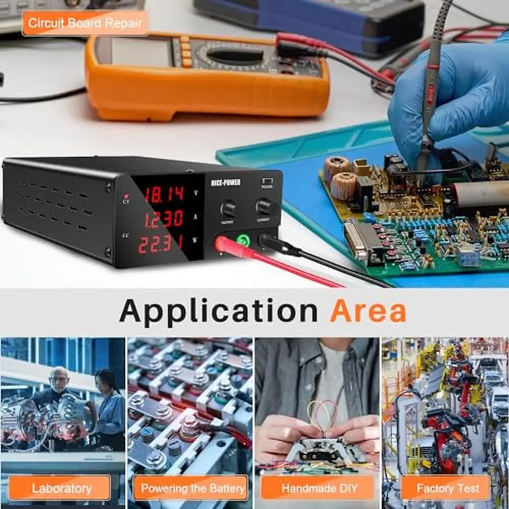 100V 10A High Precision Benchtop Power Supply with Encoder Adjustment LED Display Overload Protection CE & FCC Certified Compact