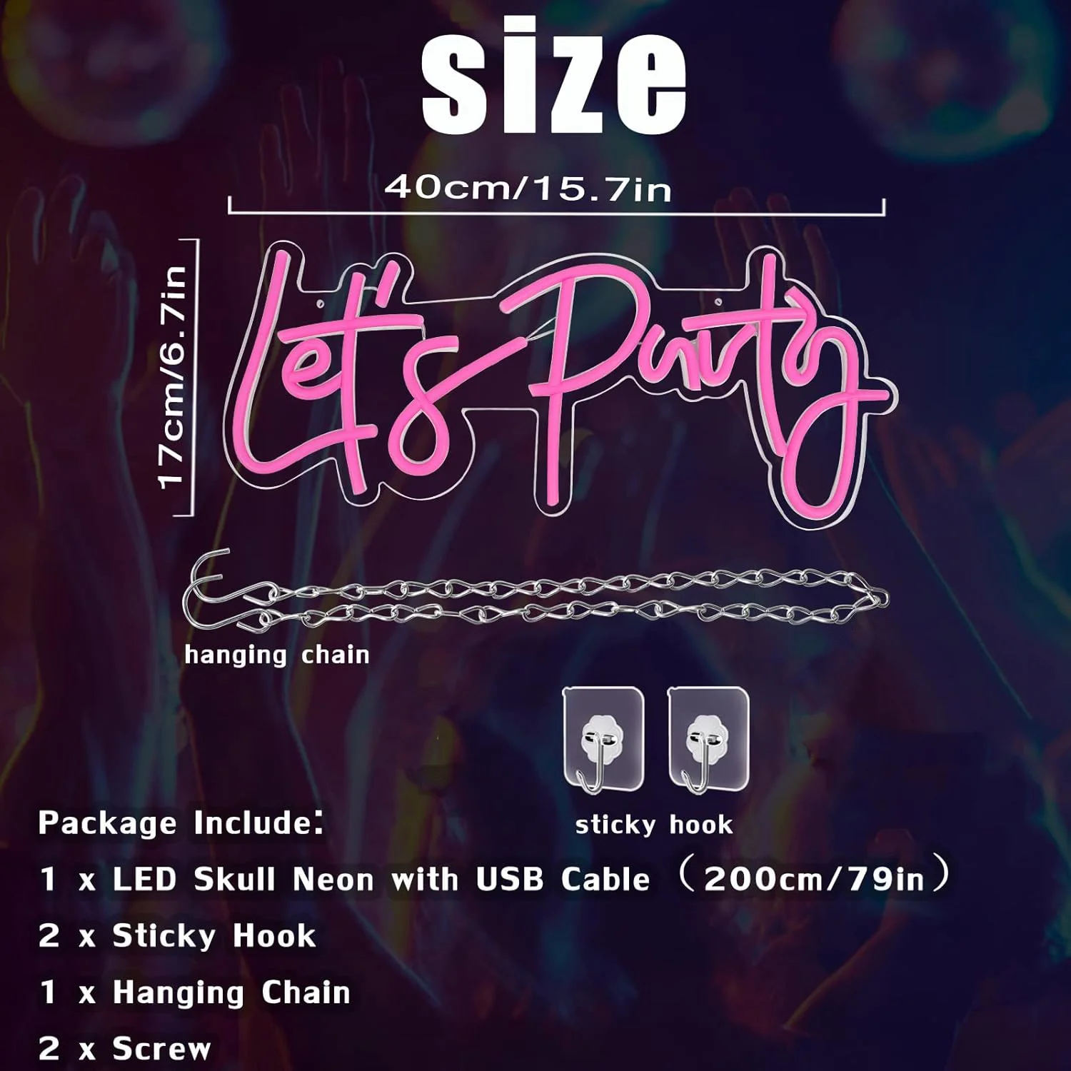 Let's Party Neon Signs, USB Powered with Dimmable Switches, Birthday Party, Living Room, Game Room Decorative Aesthetics