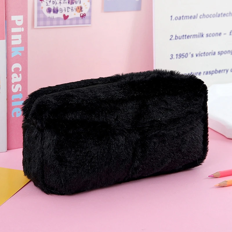 Borsa portapenne in peluche per ragazze cancelleria Kawaii grande capacità 3 tasche astuccio portapenne astuccio per cosmetici