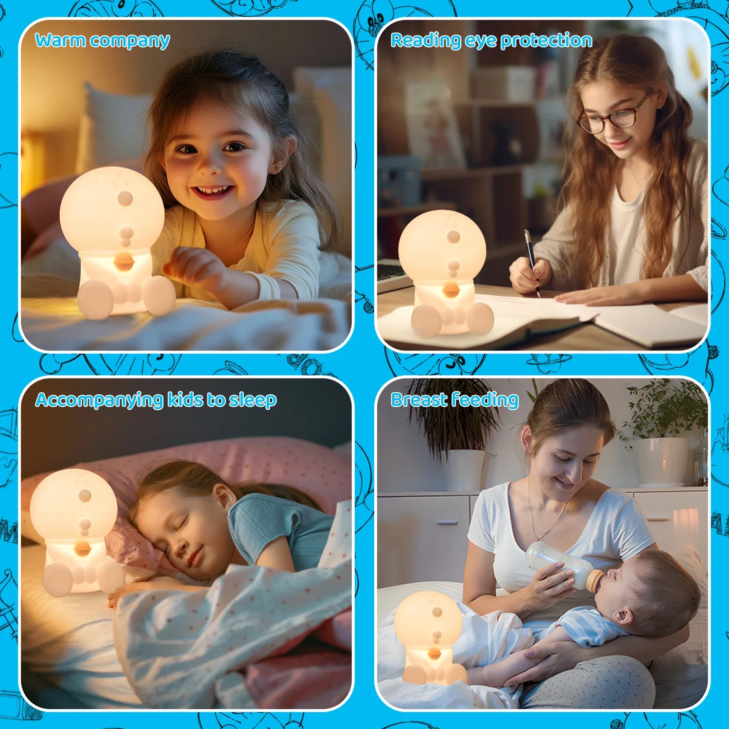 かわいいドラえもんナイトライトシリコーン保育園睡眠ランプタッチコントロール常夜灯 USB 充電式テーブルランプベビー子供用