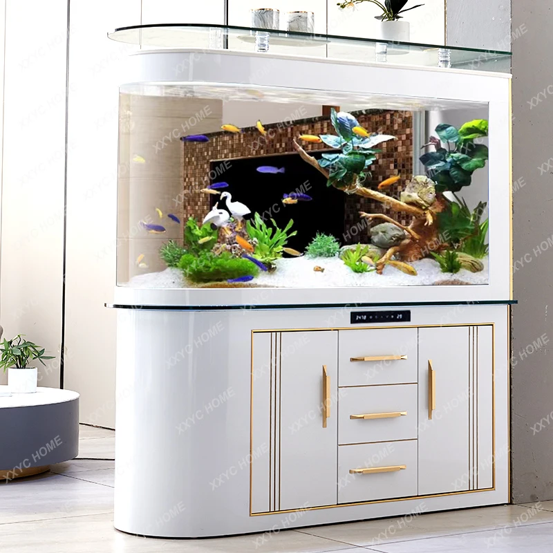 

Fish Tank Living Room Home Subareas Screens Cleaning-Free Change Water Large Bottom Filter Glass