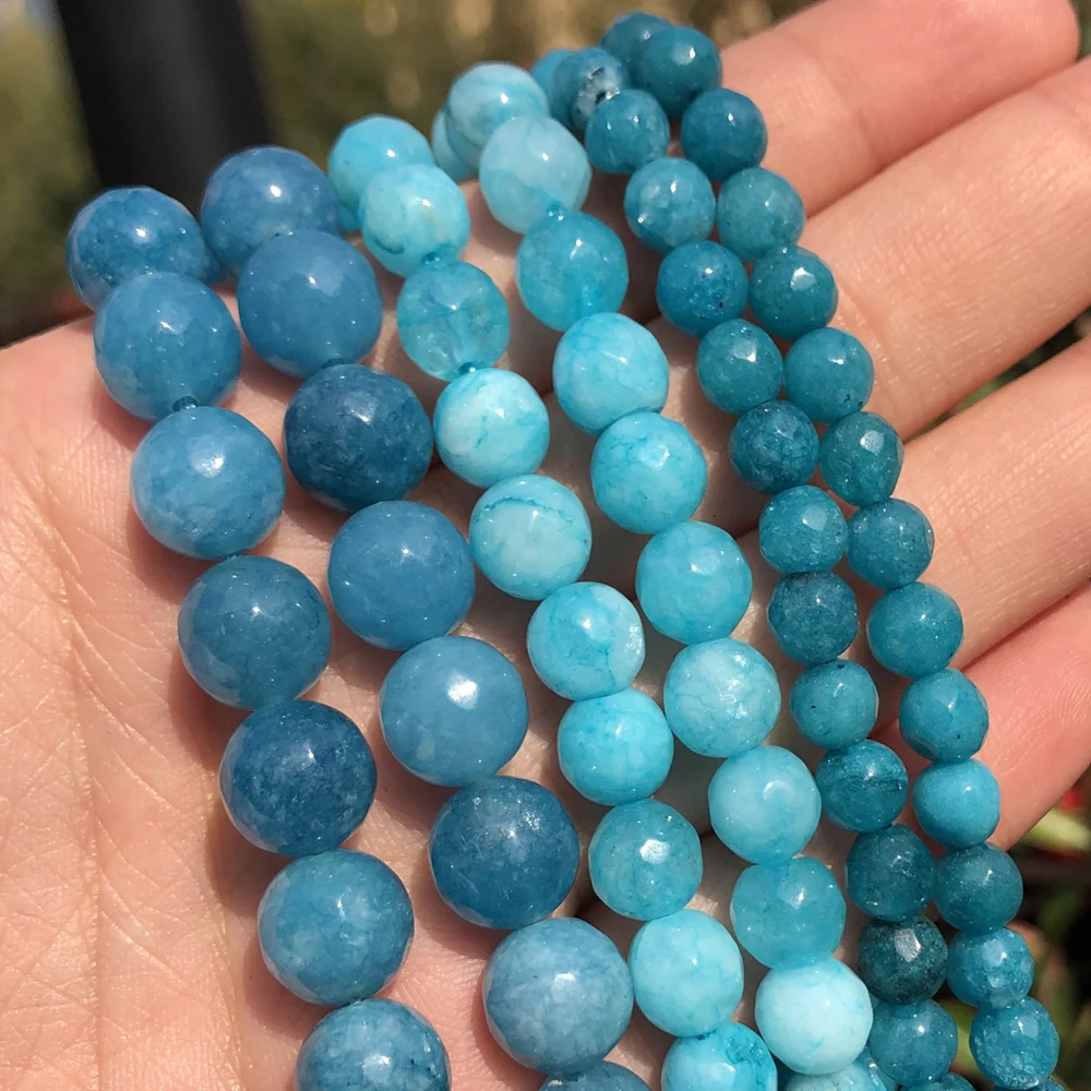 Natural Facted Blue Chalcedony Stone Loose Beads for Diy Accessories Jewellery Making Bracelet 15'' Strands 4/6/8/10/12mm