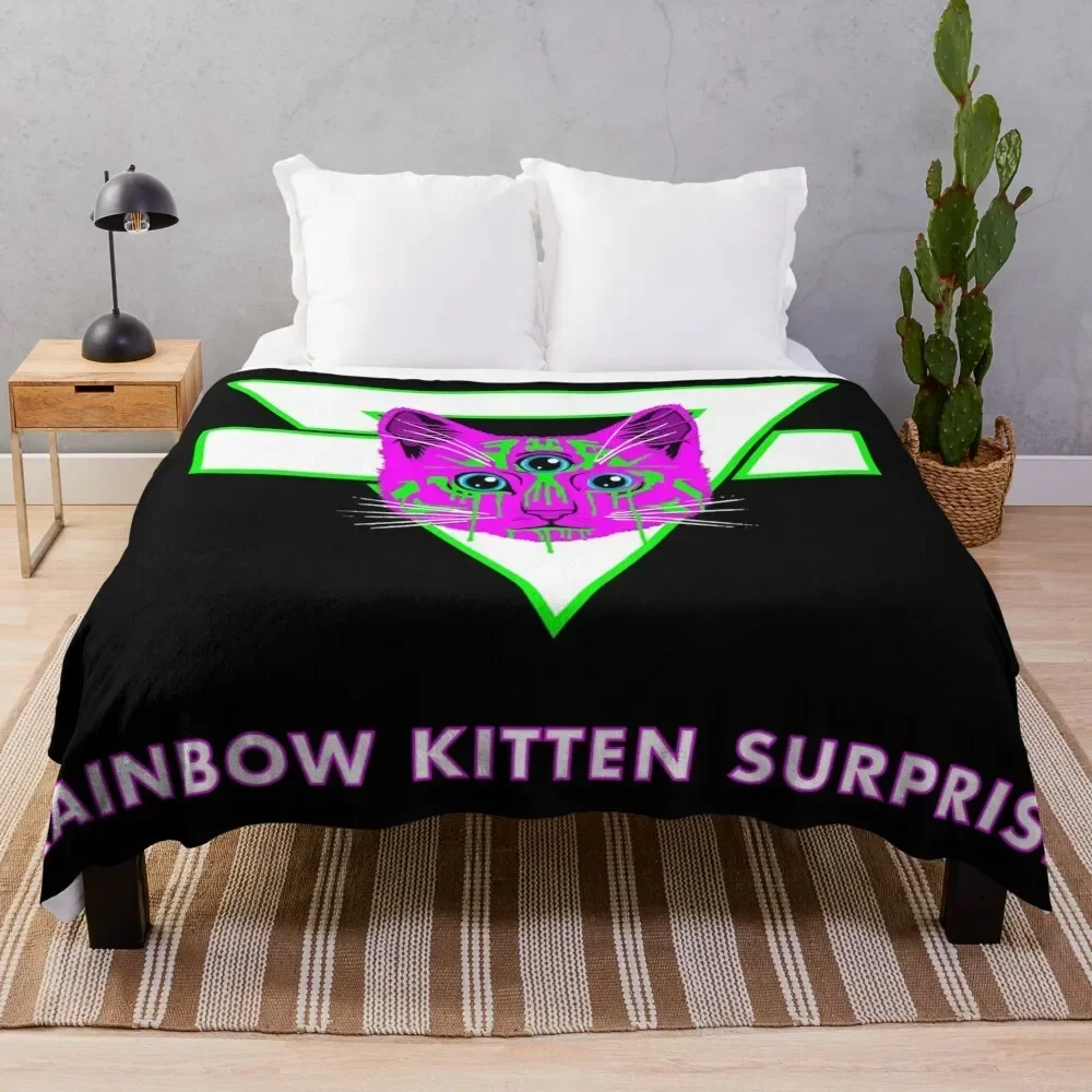 Rainbow Kitten Surprise Throw Blanket Stylish Decor Blanket Gift for Friends Roommate