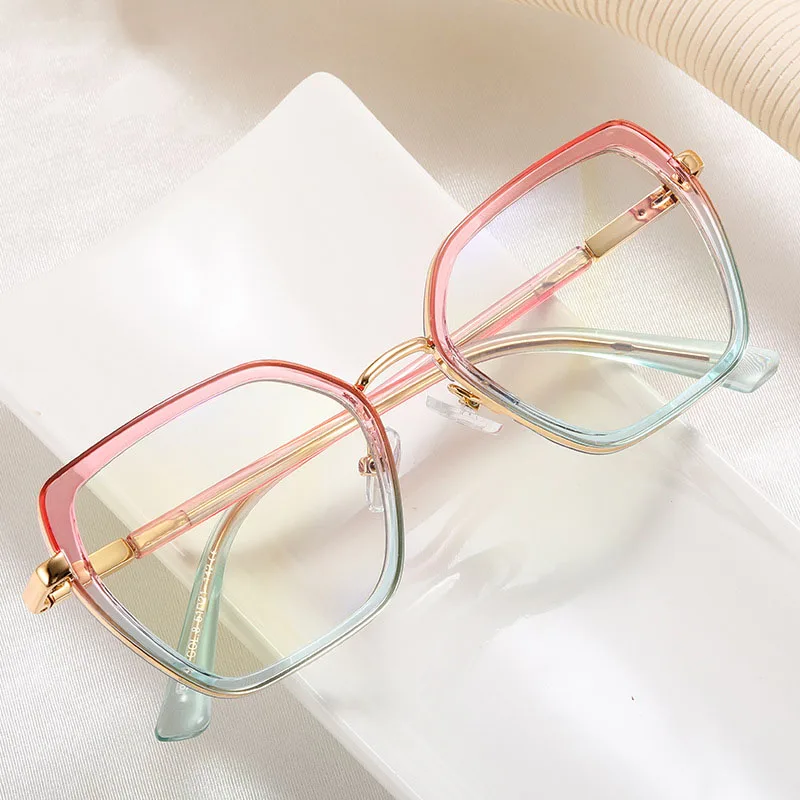 

2024 New Metal Ring Anti Blue Light Eye Frame Fashion Women's TR90 Bicolor Optics Mirror Comfortable Spring Foot Prescription