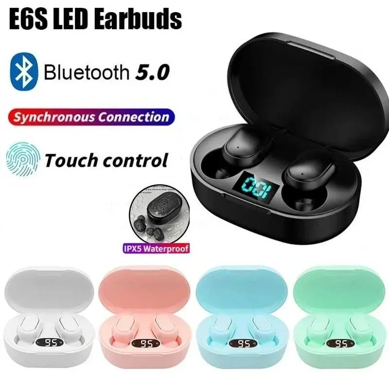 Digital Display Bluetooth Earphones with Mic TWS E6S Wireless Bluetooth Headset Noise Cancelling Headset for Xiaomi Huawei Oppo