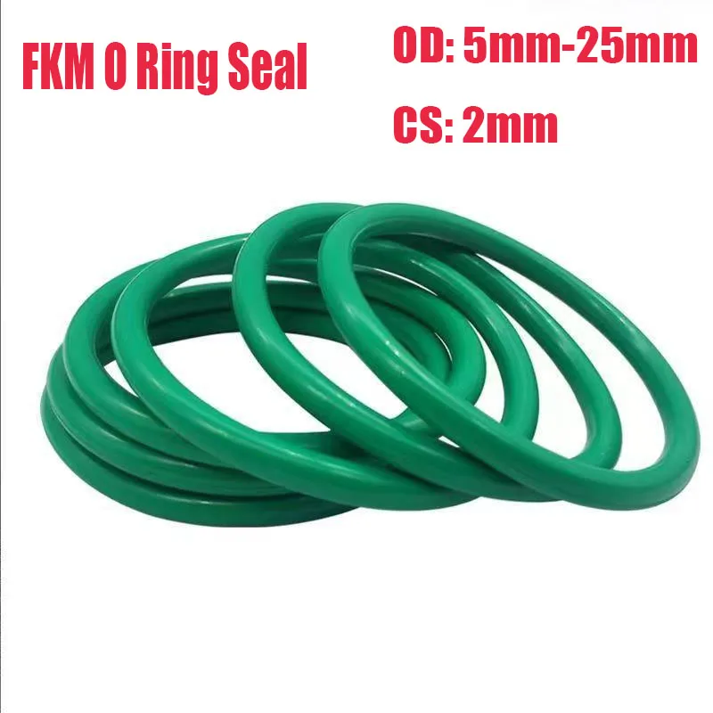 FKM O Ring Seal OD5-25mm CS2mm Green Fluorine Rubber O-Rings Sealing Gasket Oil Resistant Acid & Alkali Resistant Heat Resistant