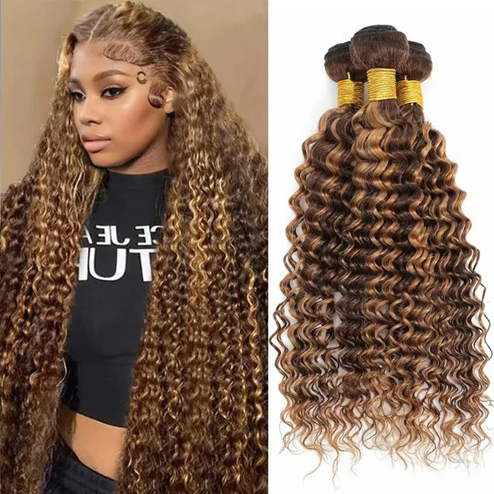 

Выделите блондинку, глубокая волна, 100% пучки человеческих волос, плетение волос 1/3/4, пучки омбре, 4/27, цветные вьющиеся волосы для наращивания для женщин