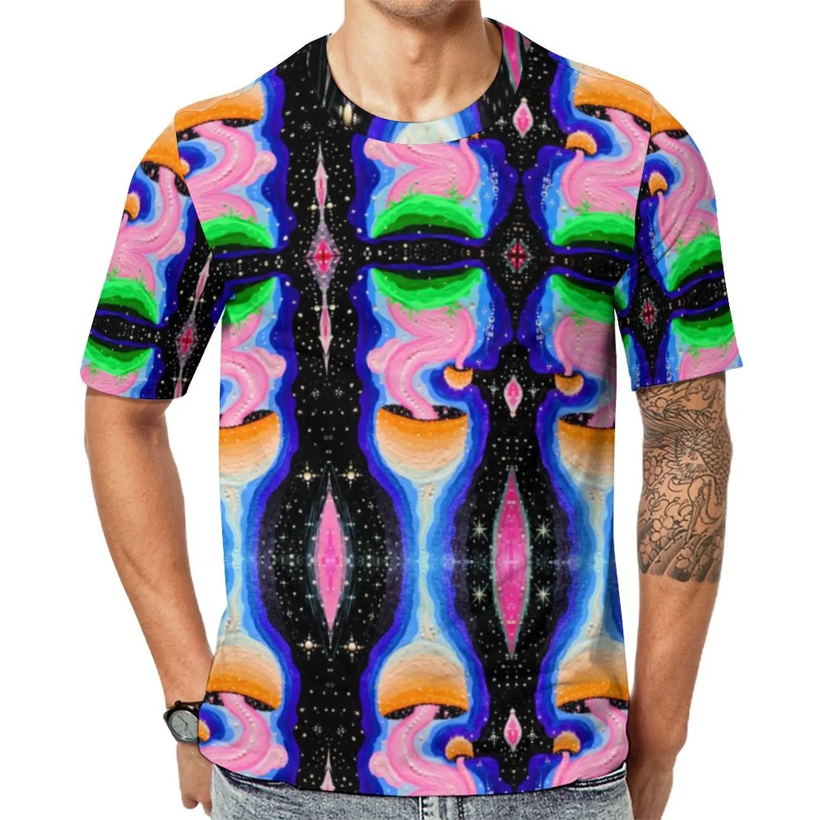 Male Magic Mushroom T-Shirt Cosmic Plants Print Trendy T Shirts Short Sleeve Graphic Tshirt Cheap Summer Casual Plus Size Tees
