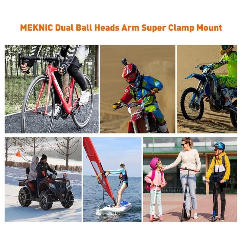 Super Clamp Ação Camera Mount Monitor, 360 ° Ballhead Camera Mount para GoPro Bike, Motocicleta Esporte