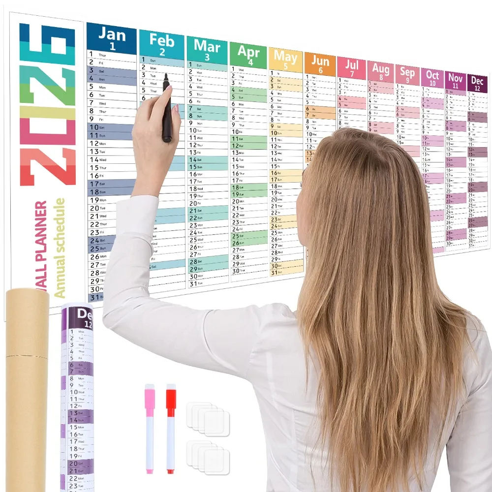 

Durable 42x100cm 2026 English Calendar Colorful Creative 12 Month Calendar To Do List INS Monthly Planner Calendar School