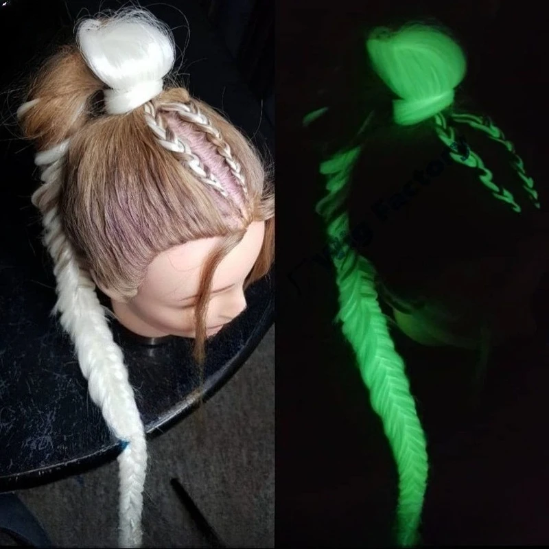 Glow The Dark Dreadlock Hair Extensions Unisex Rave Braided Wig Colorful Rope Party Cosplay Costume Night Club Rastafari Style