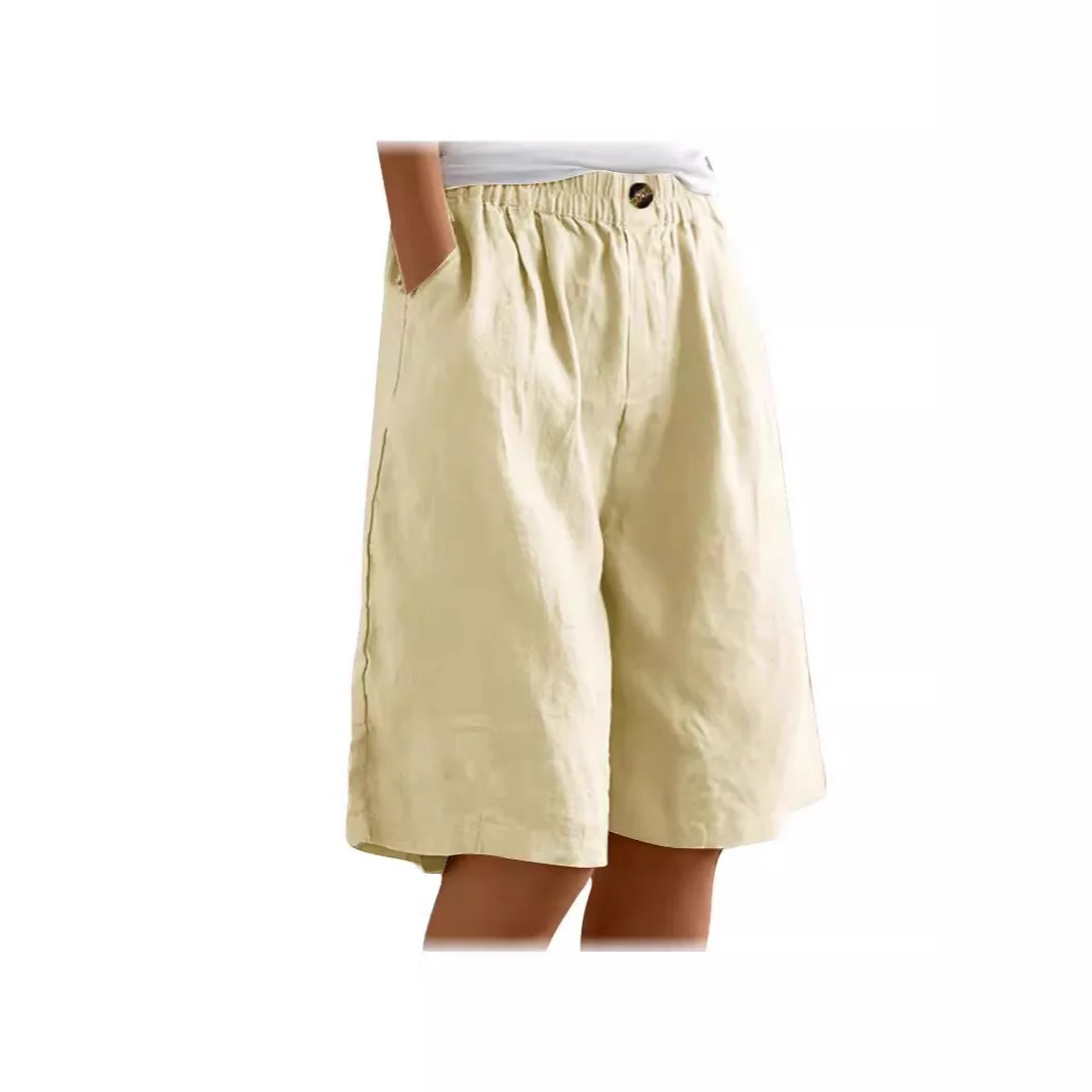 2025 Cotton and Linen Shorts Women's Summer Wear New Loose High-waisted Women's Medium Pants