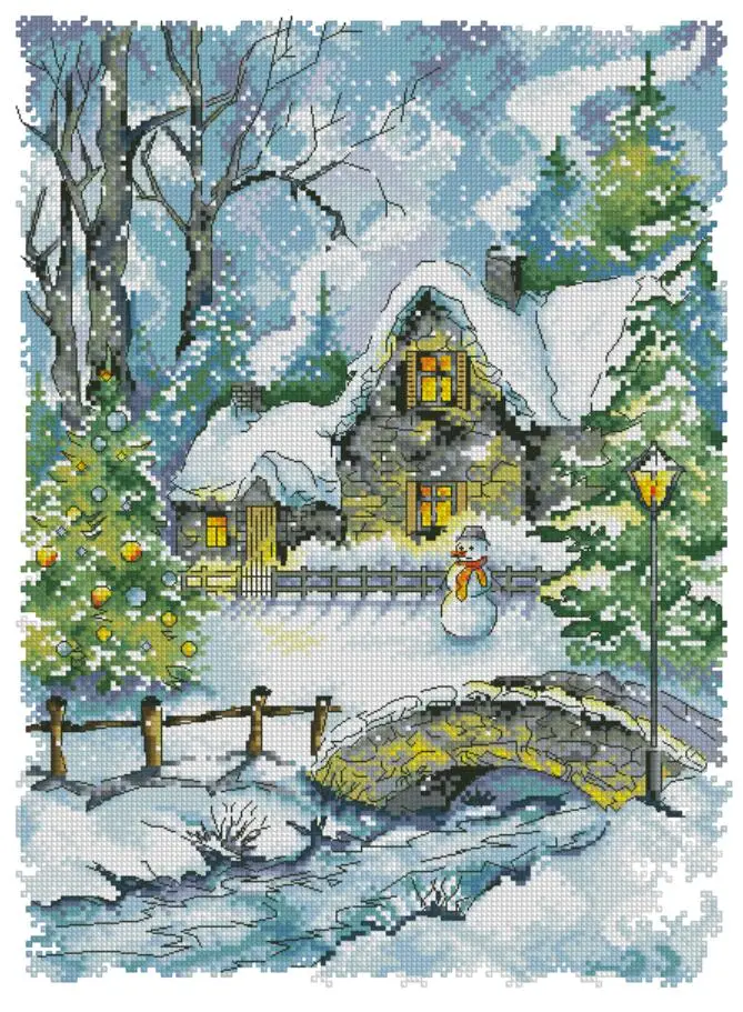 

Snowman hut in winter Cross stich Kits Homfun Craft Cross Stich Painting Decorations