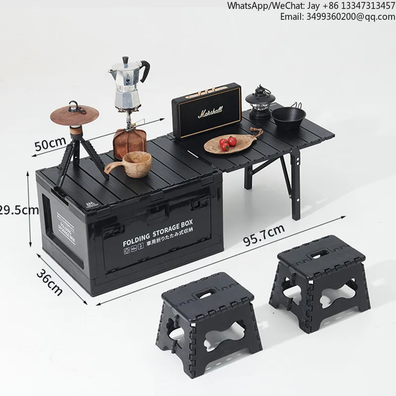 

Outdoor camping storage box Camping blackened aluminum alloy folding table Industrial style coffee shop Car backup finishing box