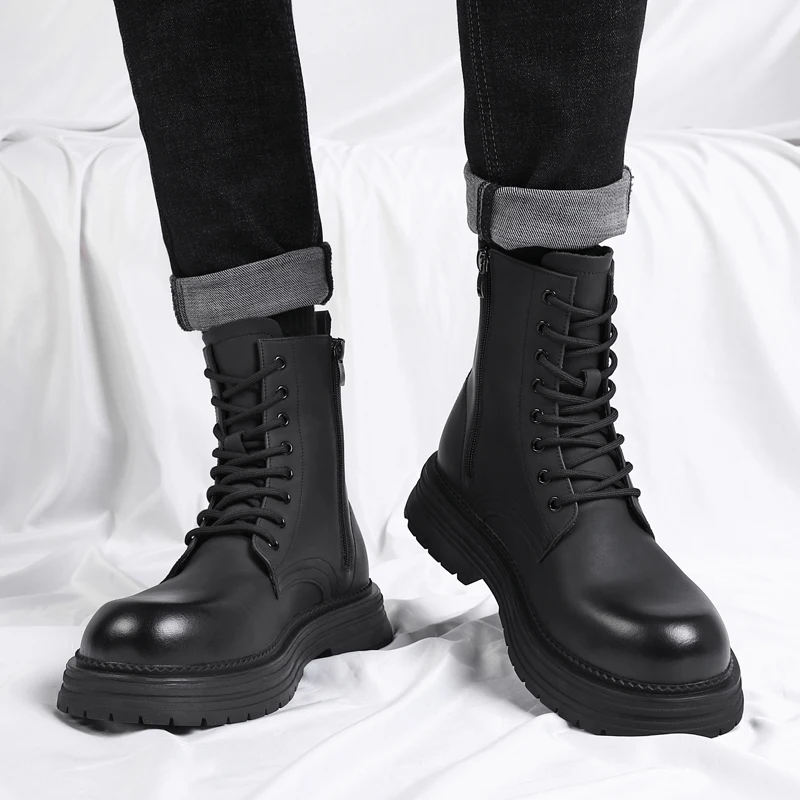VIPOL Men's fashionable outdoor business boots, high-top casual shoes, multi-functional leather motorcycle boots