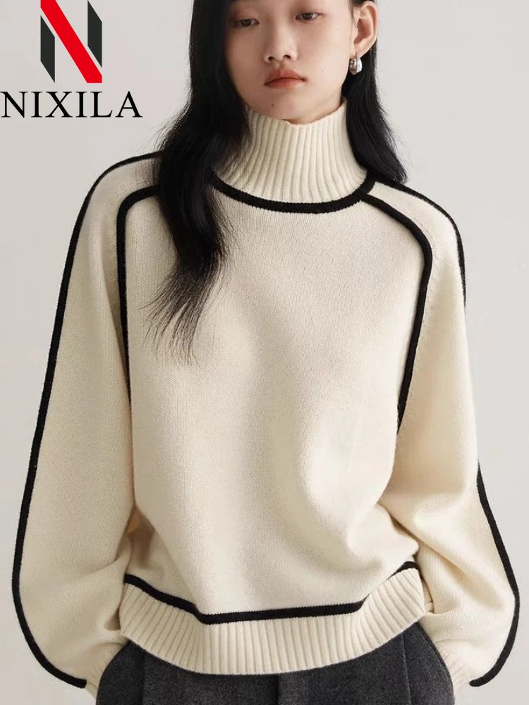 New in Autumn Winter Sweater Women Korean Fashion Elegant Turtleneck Pullovers Leisure Loose Long Sleeved Tops Female Clothing