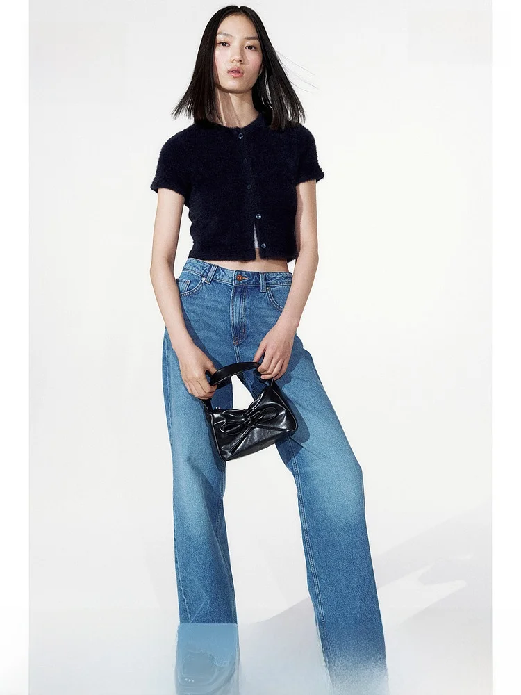 

Faionable round Ne ort Sve Knitted Cardigan HM Women's Spring Miu Series Soft Nylon Polyester Blend Comfortable Fit