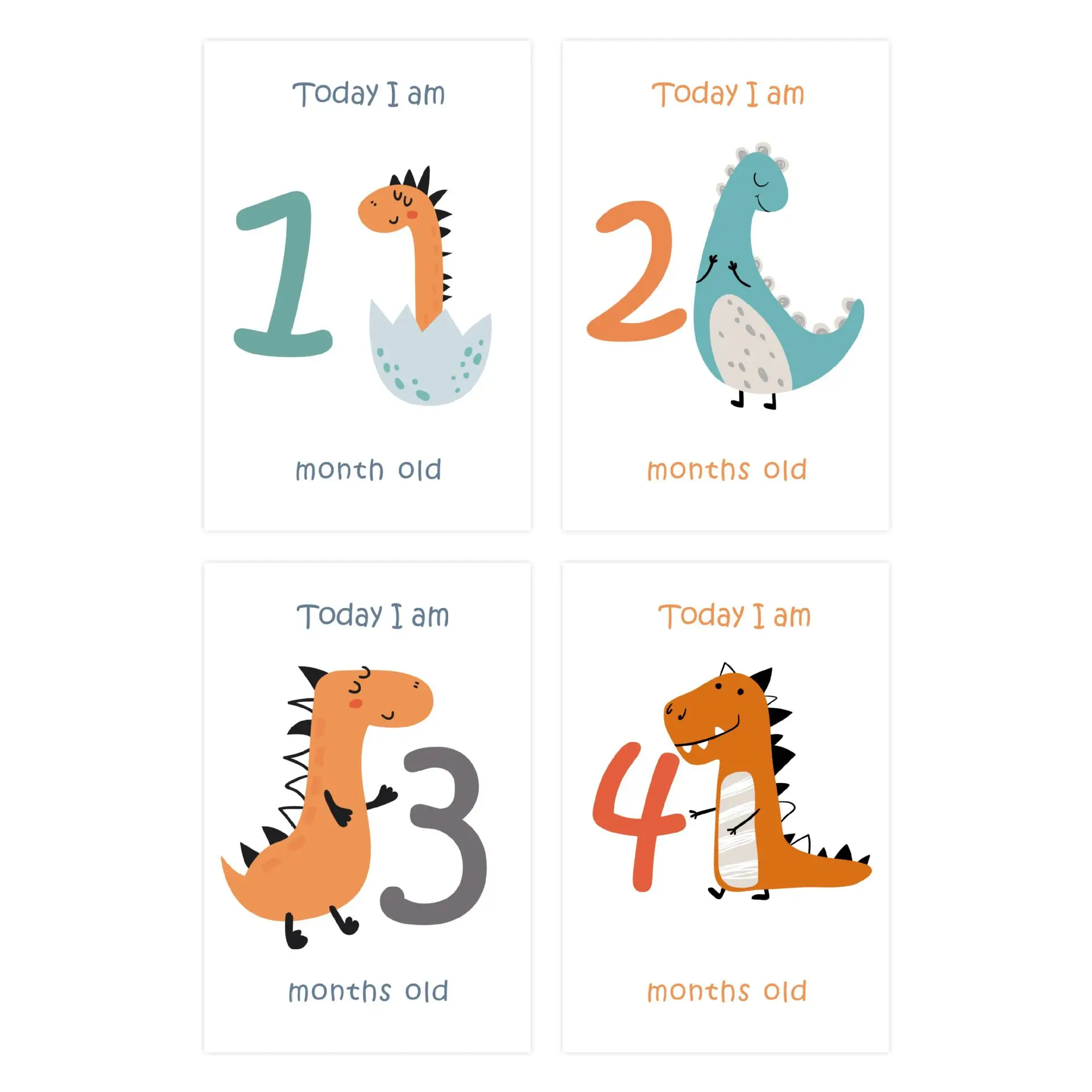 1 set of 12pcs painting dinosaur world pattern month card baby birth commemorative shooting props